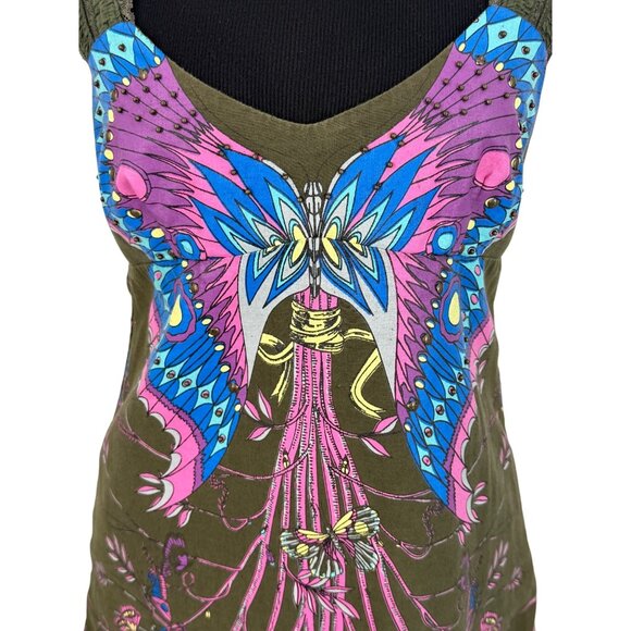 RARE VTG Free People Green Butterfly Mini Dress 10| Whimsigoth Boho Fairy Grunge - Picture 4 of 16